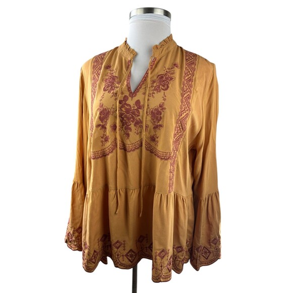 NWOT Cato Bohemian Peasant Festival Babydoll Blouse Bell Sleeve Plus Size 22 24 - Picture 2 of 14